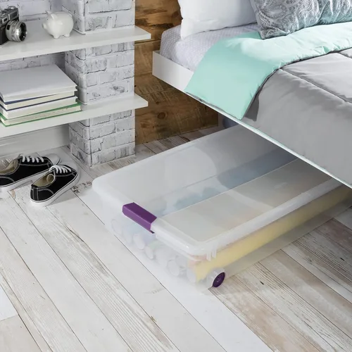 Vista 5 de Sterilite ClearView - Paquete de 4 cajas de cierre ClearView de 60 cuartos de galón, contenedores organizadores con ruedas con tapas de pestillo