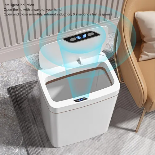Vista 2 de Asixxsix Bote de basura de baño sin contacto, 18 L, 4.75 galones, con sensor de movimiento automático, funciona con pilas, delgado e inteligente