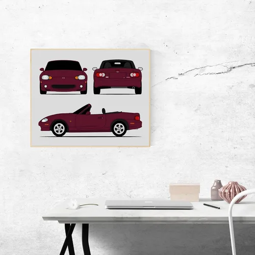 Vista 9 de Custom Car Posters Handmade Poster compatible with Mazda Miata NB (1998-2005) (Front Rear Side) Print Wall Art Décor - 8x10 Metallic Print (Unframed)