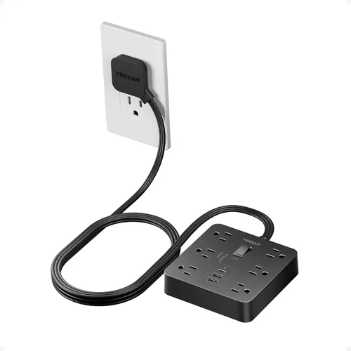 Vista 15 de TESSAN – Regleta de alimentación con USB, cable de extensión con 6 salidas ampliamente espaciadas 2100 Joules Surge Protector Power Strip, 6