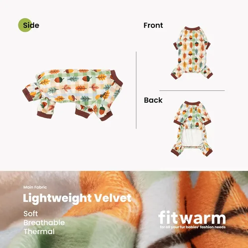 Vista 6 de Fitwarm Acorn & Leaves - Pijama de forro polar para perro, traje de Acción de Gracias para perros pequeños, niños y niñas, ropa festiva