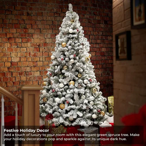 Vista 2 de Casafield Árbol de Navidad artificial de pino nevado realista sin iluminación de 6 pies con soporte de metal resistente