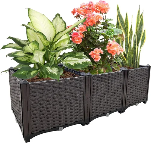 Vista 11 de Jardineras elevadas para plantas al aire libre con patas, jardineras rectangulares elevadas, jardín, patio, balcón, terraza para plantar flores