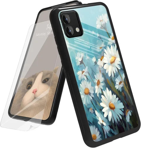 Vista 12 de Funda para Motorola Moto G Play 4G 2024 con protector de pantalla, parte trasera de vidrio templado + funda de silicona suave TPU absorción