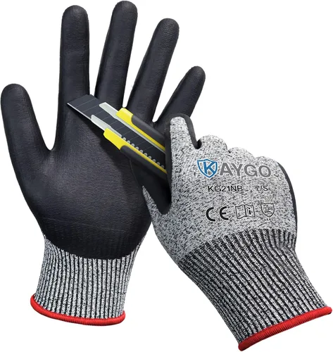 Vista 26 de KAYGO - Guantes de nitrilo resistentes a cortes para tareas de agarre aceitoso y húmedo ANSI A3, HPPE/Forro de fibra de vidrio, agarre