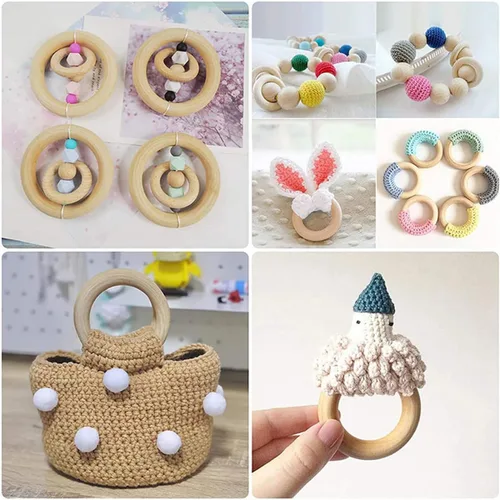 Vista 3 de 10 unidades de anillos de madera sin terminar de 75 mm para manualidades, 3 pulgadas de madera maciza natural para manualidades DIY sin pintura