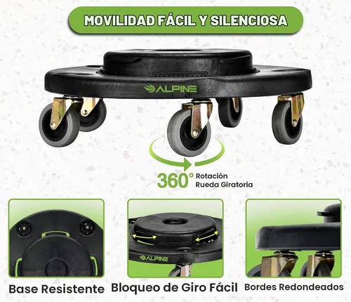 Vista 3 de Alpine Rolling Brute Carrito para Bote de Basura - Carrito para Bote de Basura con Ruedas/Base Rodante para Bote de Basura para Botes de Basura