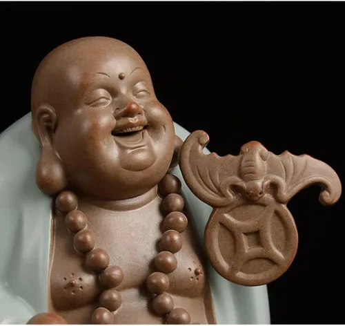 Vista 4 de Estatua de Buda, estatuas de Buda para el hogar, estatua de Buda sonriente, Buda sonriente, de cerámica, Maitreya Buda, para casa, oficina, regalo
