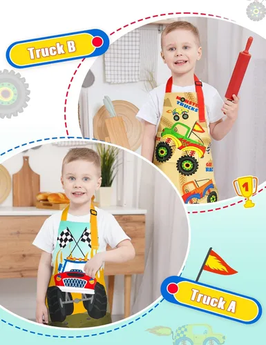 Vista 7 de Paquete de 2 delantales para niños pequeños, delantales artísticos para niños pequeños