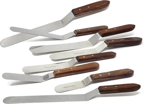 Vista 8 de A2Z - Espátula de glaseado de acero inoxidable de calidad profesional, para decoración de tartas, hoja flexible resistente, mango de madera para un