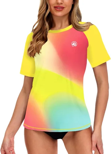 Vista 76 de AOBUTE Camisetas de natación de manga corta para mujer con protección solar degradada