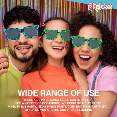 Vista 6 de Playbees Pixel Sunglasses Paquete de 12 Gafas de sol robot para niños y adultos Marcos gráficos pixelados Perfecto para fiestas de cumpleaños