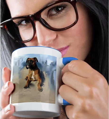 Vista 2 de 3dRose Ceramic Brindle Boxer - Taza de dos tonos, color azul, 1 unidad (paquete de 1), multicolor