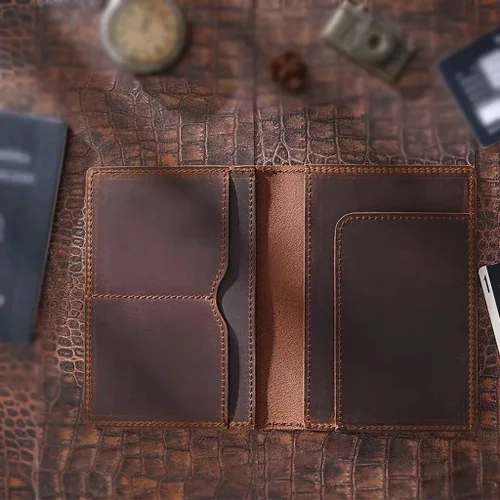 Vista 5 de Funda para pasaporte de cuero para tarjetero de crédito para hombre (color A, tamaño talla única)