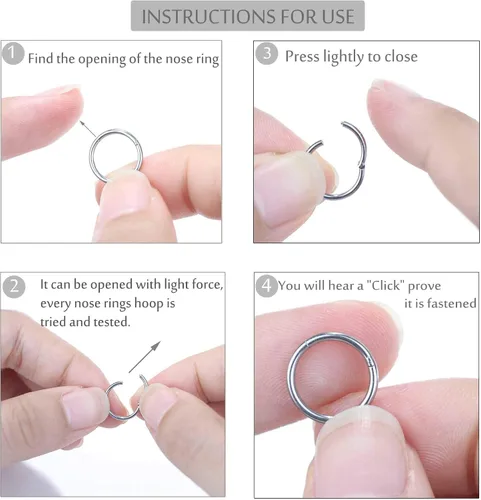 Vista 3 de Jstyle 8Pcs 16G Surgical Steel Hinged Clicker Segment Nose Rings Hoop Helix Cartilage Daith Tragus Sleeper Earrings Body Piercing 6-12MM Improved