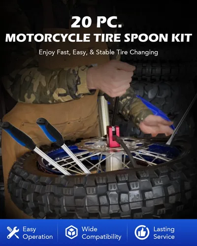 Vista 2 de Orion Motor Tech Kit de cuchara para neumáticos, 20 piezas de herramienta de cambio de neumáticos para motocicleta, motocross, césped, tractor