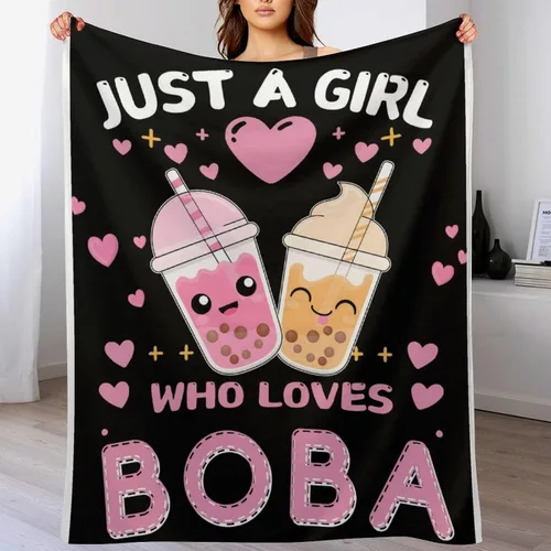 Vista 7 de Manta de té Boba de 40 x 50 pulgadas para niños, Just A Girl Who Loves Bubble Tea Fannel, manta de forro polar súper suave, manta de viaje