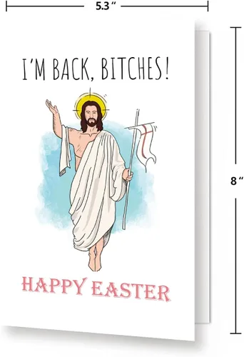 Vista 2 de Spercy Divertida tarjeta de Pascua, tarjeta de Pascua feliz de Jesús, tarjeta del domingo de resurrección, I'm Back Bitches.