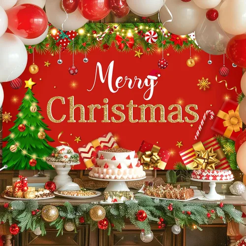 Vista 2 de Avezano Telón de fondo rojo de Feliz Navidad, decoración de fiesta de Feliz Navidad, banner, telón de fondo de fotografía de Feliz Navidad