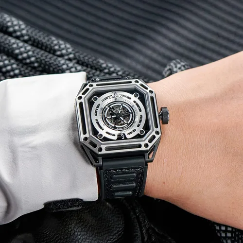 Vista 6 de OBLVLO Luxury Brand Cool Luminous Men Sport Watch Self-Wind Mechanical Automatic Watch Square Waterproof Rubber Watch AK
