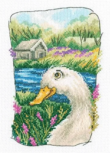 Vista 3 de Wizardi RTO Kit de punto de cruz en lienzo Aida con una gallina y una flor. Diseño encantador de 1.18 x 1.97 pulgadas FA007. Perfecto