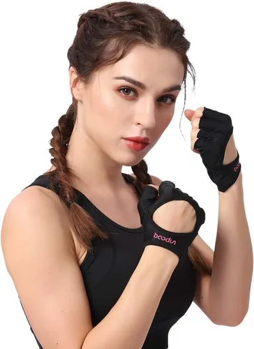 Vista 3 de Anser 7150282 Guantes cortos sin dedos para mujer, medio dedo, para yoga, gimnasio, fitness, entrenamiento de culturismo