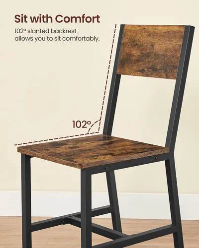Vista 4 de VASAGLE Juego de 2 sillas de comedor, sillas de madera rústica con marco de acero metálico, fácil de montar, asiento cómodo, silla moderna de granja