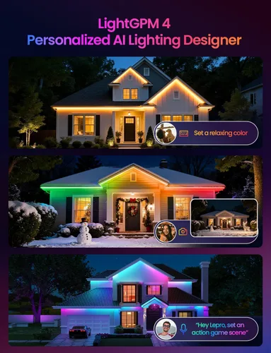 Vista 3 de Lepro SW1 AI - Tira de luces LED inteligentes para exteriores, tiras de luz RGBCW impermeables IP65 de 32.8 pies, 2700K-5700K blanco cálido