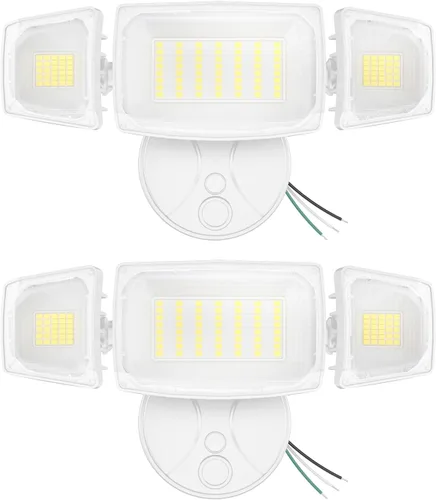 Vista 11 de Olafus Luces de inundación de 55 W para exteriores, luces LED de seguridad de 5500 LM, luz de inundación exterior de 6500 K con 3 cabezales Marrón