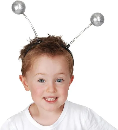 Vista 2 de Antena marciana plateada atrevida y brillante para niños, 1 unidad, accesorio de disfraz unisex, deslumbrante y adorable, perfecto para eventos