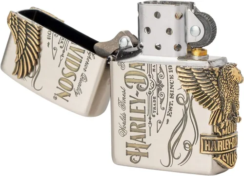 Vista 2 de Zippo HDP-75 Encendedor, plata, modelo Harley-Davidson Japan Limited, procesamiento de 3 lados