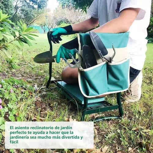 Vista 7 de BESTHLS Rodillero y asiento de jardín, taburete plegable resistente con almohadilla gruesa, bolsa de herramientas, capacidad de 330 libras, soporte