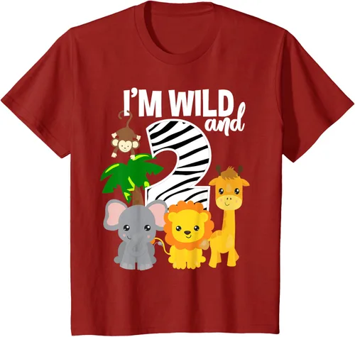 Vista 61 de Camiseta de cumpleaños con temática de zoológico de I'm Wild and 2, Negro, S