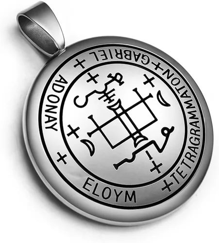 Vista 4 de Collar con colgante de Arcángel Gabriel con oración Keep Me Safe and Positive Ancient King of Salomon Sigil Medalla milagrosa para hombres