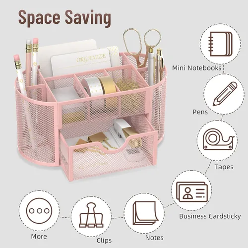 Vista 6 de SUPEASY Bundle Rack - Organizador de archivos y mini portalápices de 9 rejillas, color rosa