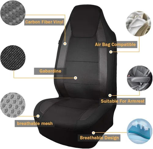 Vista 2 de Flying Banner Fundas de asiento de automóvil de fibra de carbono de calidad, tela de malla de aire, deportiva, respaldo bajo, respaldo alto