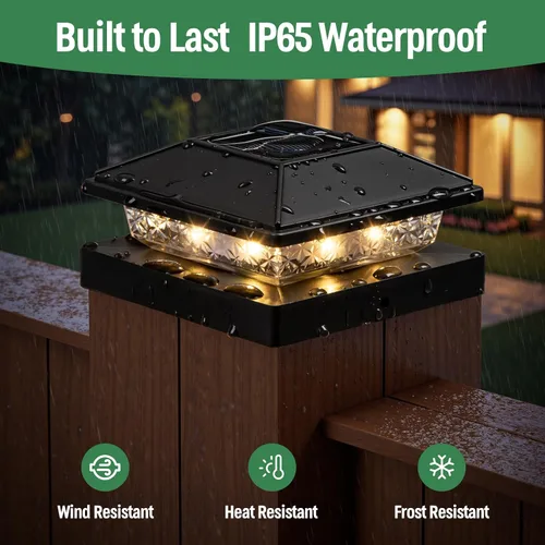 Vista 4 de JOFIOS Paquete de 12 luces solares con tapa de poste, impermeable IP65 Negro