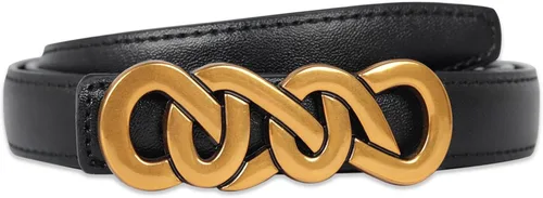 Vista 113 de Cinturón de cuero clásico con hebilla de metal para mujer con vestido de jeans