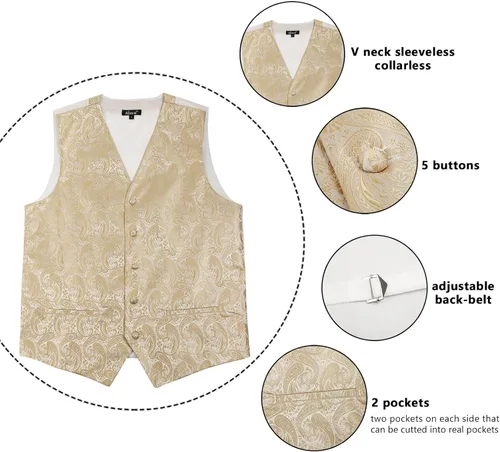 Vista 5 de Alizeal Conjunto de 4 piezas de chaleco floral con lazo y bolsillo cuadrado 185-champán