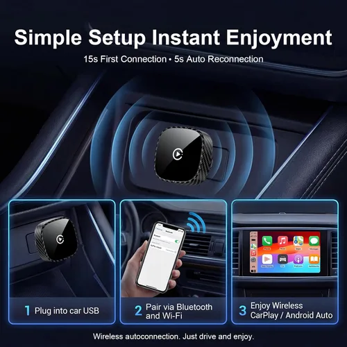 Vista 7 de Adaptador inalámbrico CarPlay para Apple iPhone y Android Auto 2026 Negro
