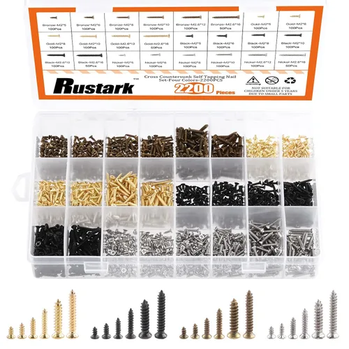 Vista 8 de 1300 piezas M2 M2.6 bronce cabeza plana Phillips Cross pequeños tornillos de madera tornillos de roscar tornillos electrónicos Kit surtido de Oro