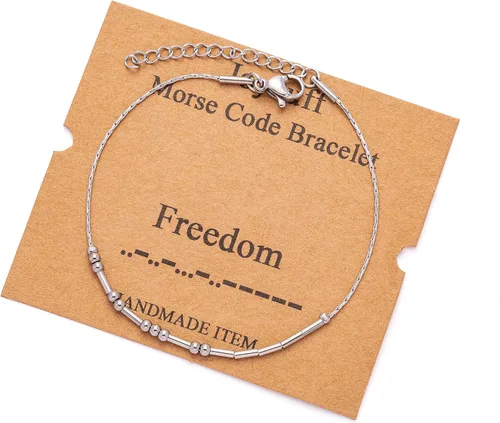 Vista 120 de JoycuFF Pulseras inspiradoras de código morse para mujeres, cuentas de plata, joyería con mantra de motivación, regalos para ella