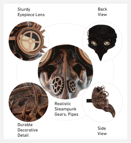 Vista 3 de Steampunk Bird Beak Half Mask Robot Goggle Costume - Bronce