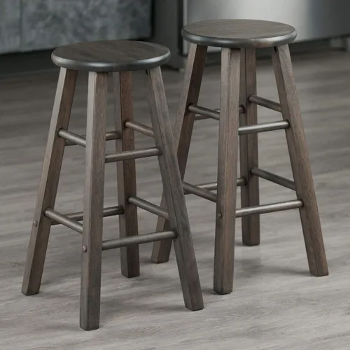 Vista 2 de Ergode Juego de taburetes de madera para mostrador, color gris ostra, juego de 2 piezas, madera maciza, capacidad de peso de 220 libras, estable