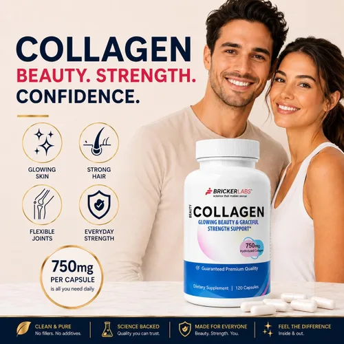 Vista 4 de Bricker Labs Colágeno para hombres y mujeres - Suplemento de colágeno hidrolizado tipo I, III, 750 mg, 1 cápsula de colágeno diaria - 120 porciones
