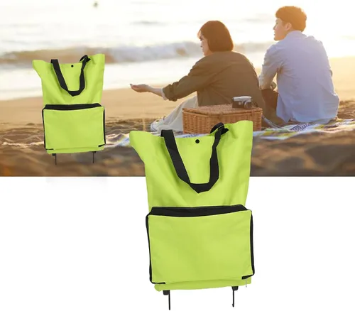 Vista 7 de Carrito de compras plegable, bolsa plegable con cremallera, carrito de comestibles OxFabric, con ruedas, reutilizable, de gran capacidad, portátil