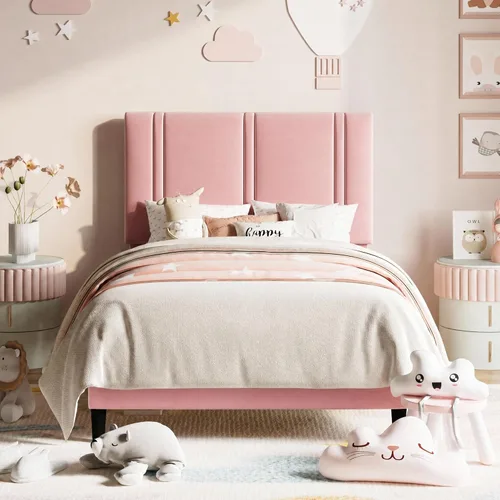 Vista 34 de Allewie Twin Platform Bed Frame with Velvet Upholstered Headboard