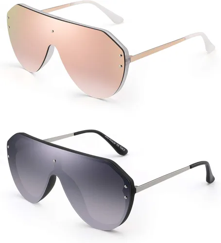 Vista 2 de JIM HALO Oversized Shield Sunglasses Rimless Flat Top Mirror Glasses Women Men