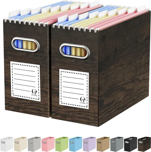 Vista 29 de Oterri Caja Organizadora de Archivos de Cartón para Carpetas Colgantes Tamaño Carta, Caja de Archivos para Escritorio de Computadora, Archivador