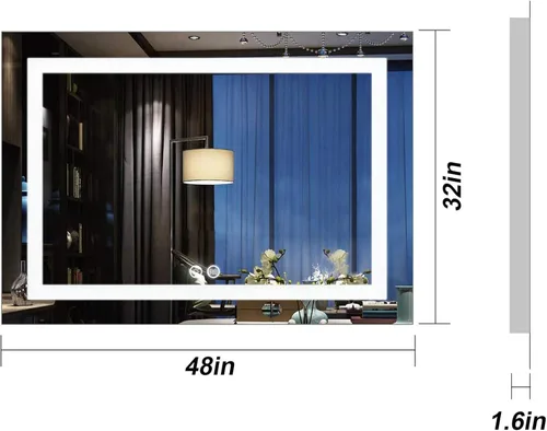 Vista 4 de N/D Espejo de baño de maquillaje LED de 48 x 32 pulgadas, espejo de tocador de pared antivaho con luz (horizontal/vertical)